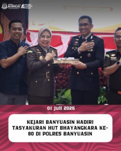 KAJARI BANYUASIN HADIRI TASYAKURAN HARI BHAYANGKARA KE-80 DI POLRES BANYUASIN